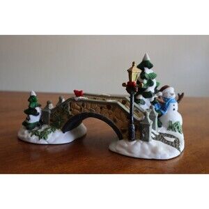 Christmas Village Stone Bridge Bricks Landscape Accessory Snowman Bird ~9" Long